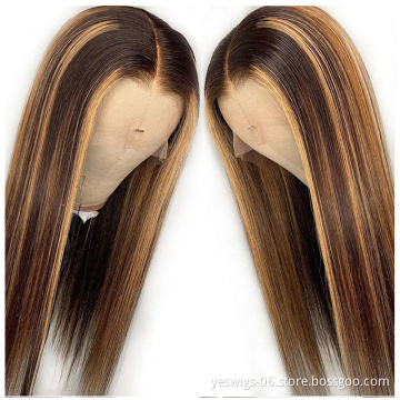 Highlight Wig Vendor Wholesale 1b Honey Blonde Ombre Hair Wig With Dark Roots Mink Peruvian Virgin Human Hair HD Lace Front Wig